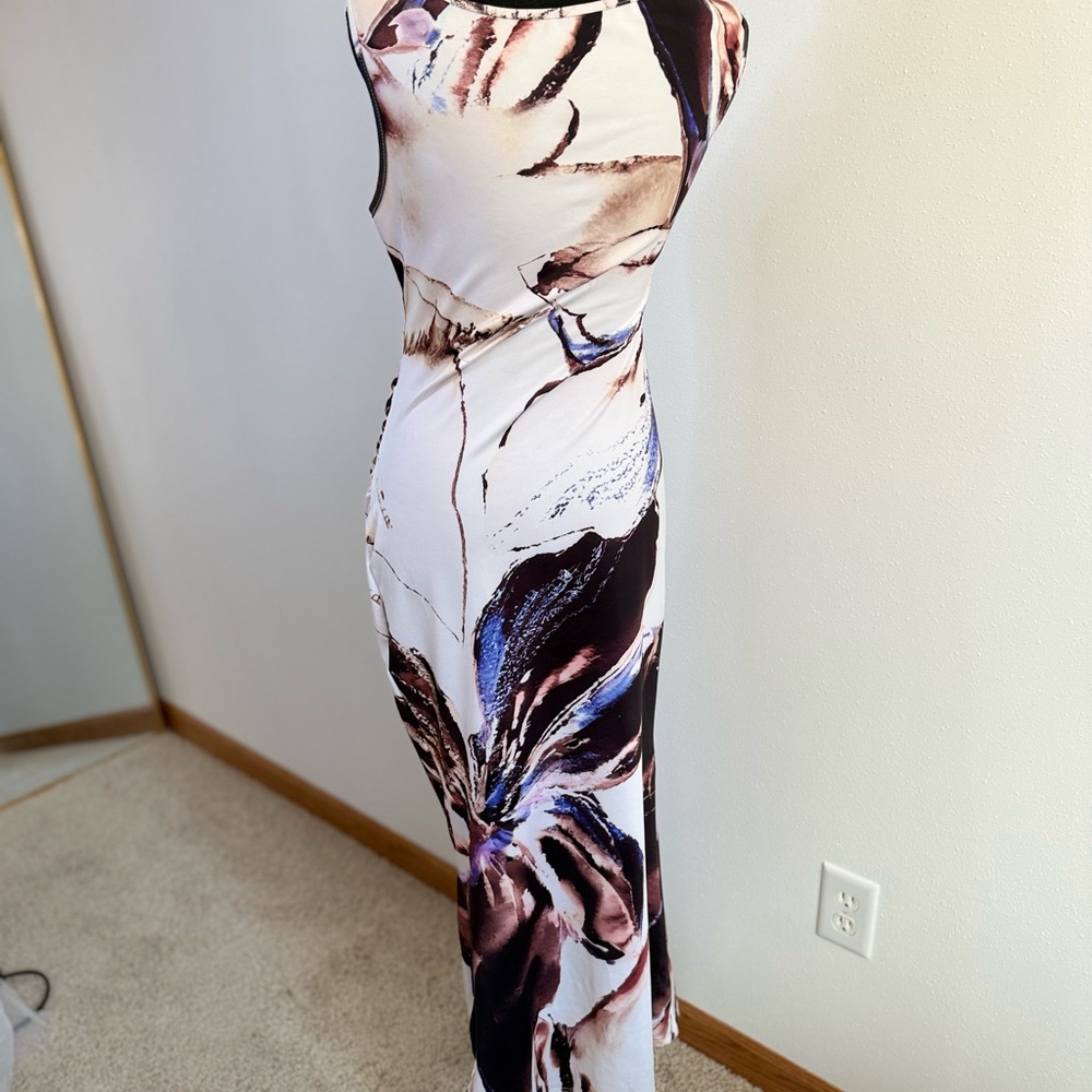 Floral Bodycon Midi Dress Ruched Waist Cocktail Wedding Guest S - Picture 5 of 10